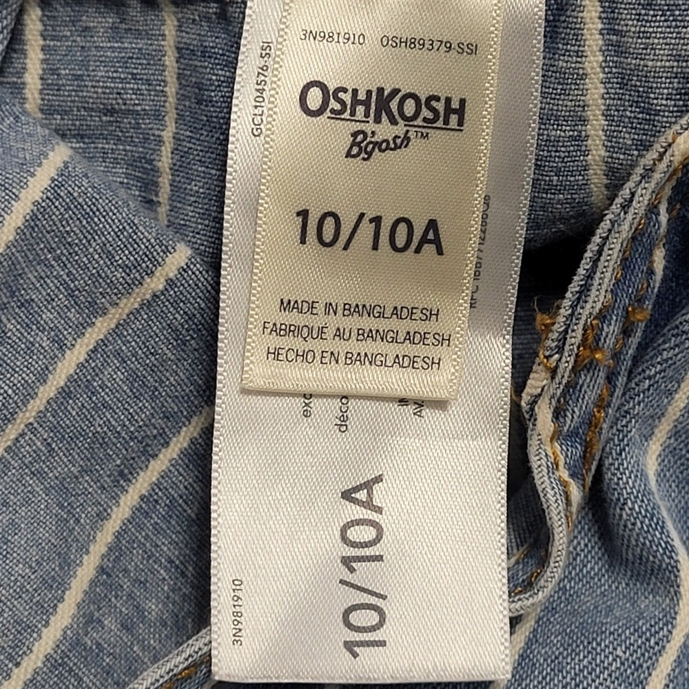 OshKosh Bgosh Girls Blue White Striped Denim Vestbak Overalls Dress Size 10 - Picture 3 of 7